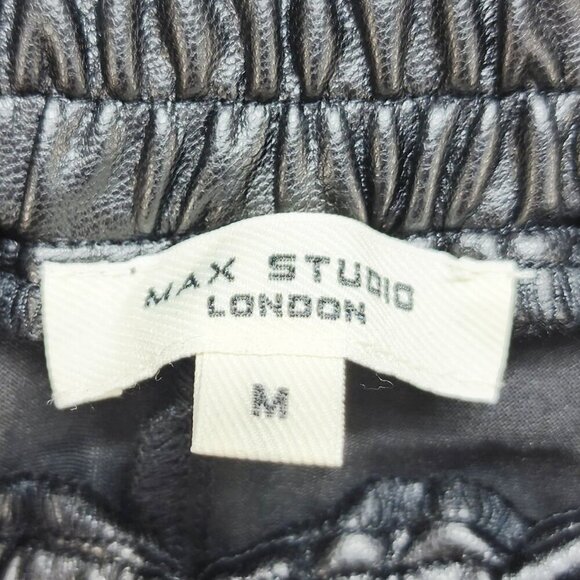 Max Studio London Black Pleated Faux Leather Midi Skirt Elastic Waist Size M - Picture 2 of 6